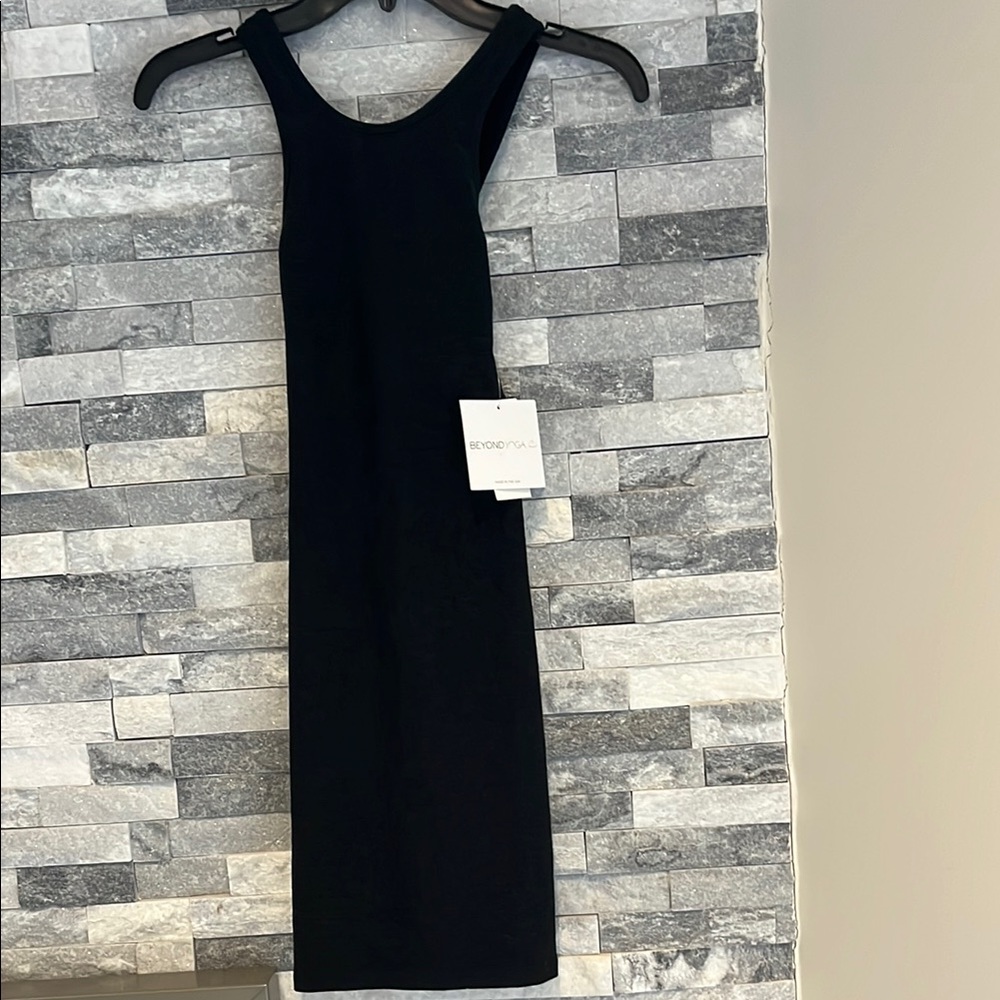 Beyond Yoga Black Ribbed Midi Tank Dress - Sleek Scoop Neck